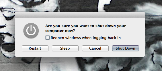 Mac OS X Mavericks Power Button Dialog